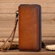 Crazy Horse Leather Long Wallet For Man Card Holder Big Zip Around Echte lederen mobiele telefoon koppelingsportemonentjes Business Wallet 240828